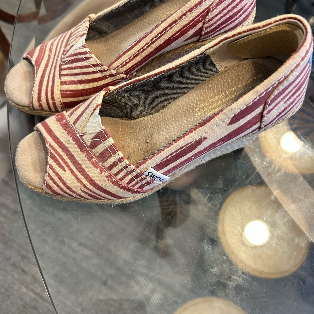 Toms Striped Espadrille Wedges